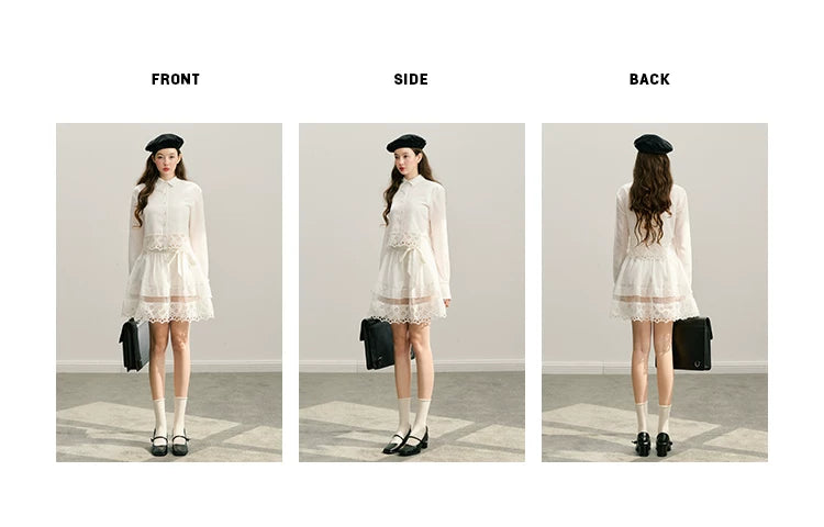 Lace Long Sleeve Shirt & Lace Short Skirt Setup