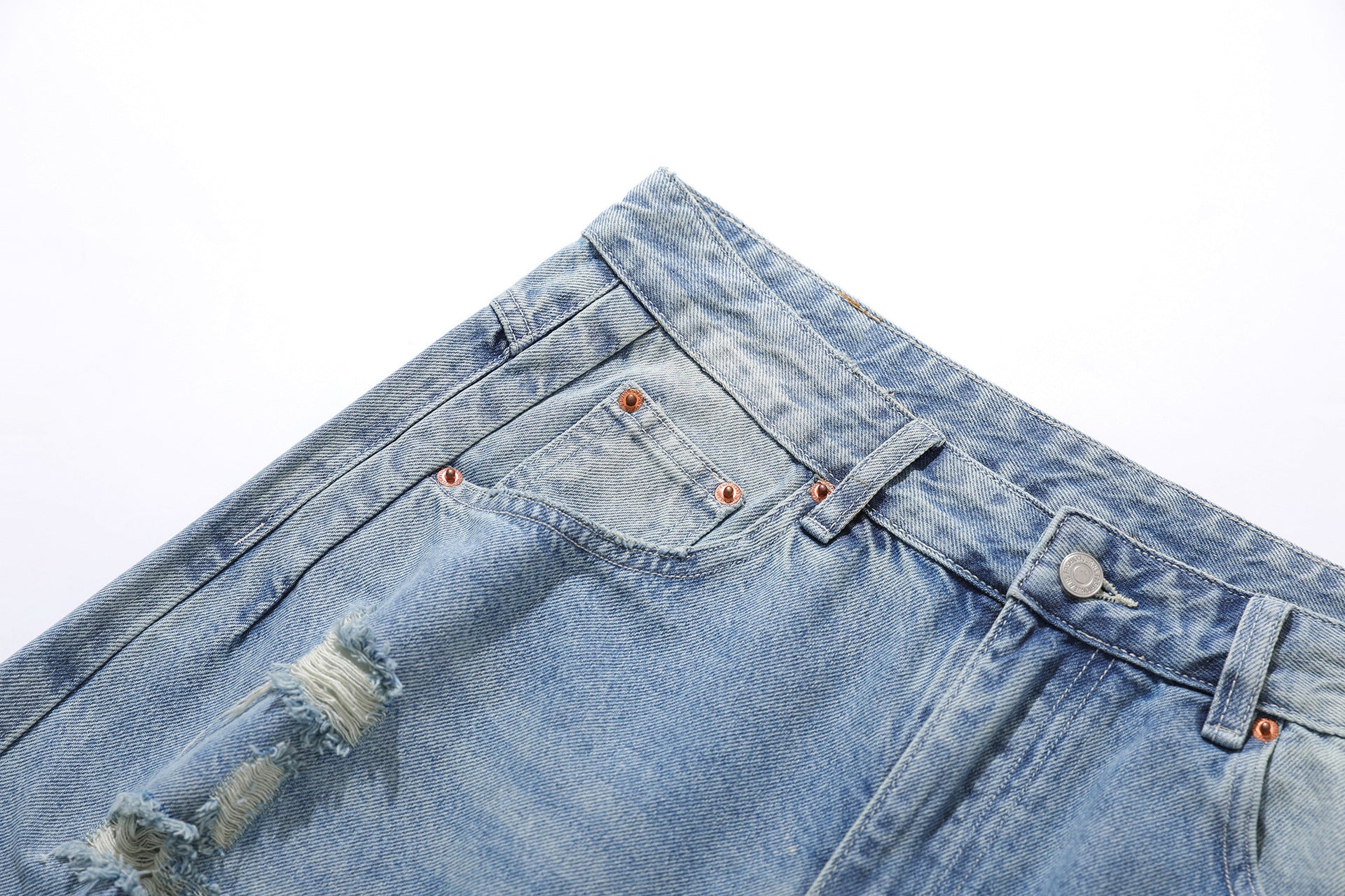 Wash Damage Straight Wide Leg Denim Jeans