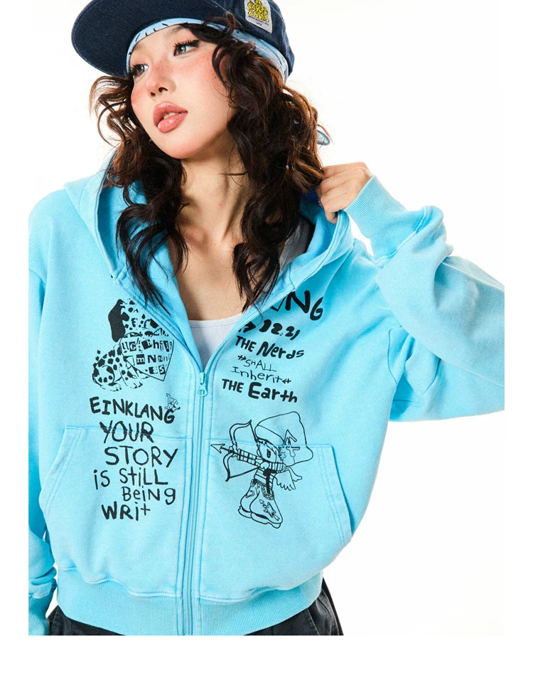 Letter Print Zipper Hoodie