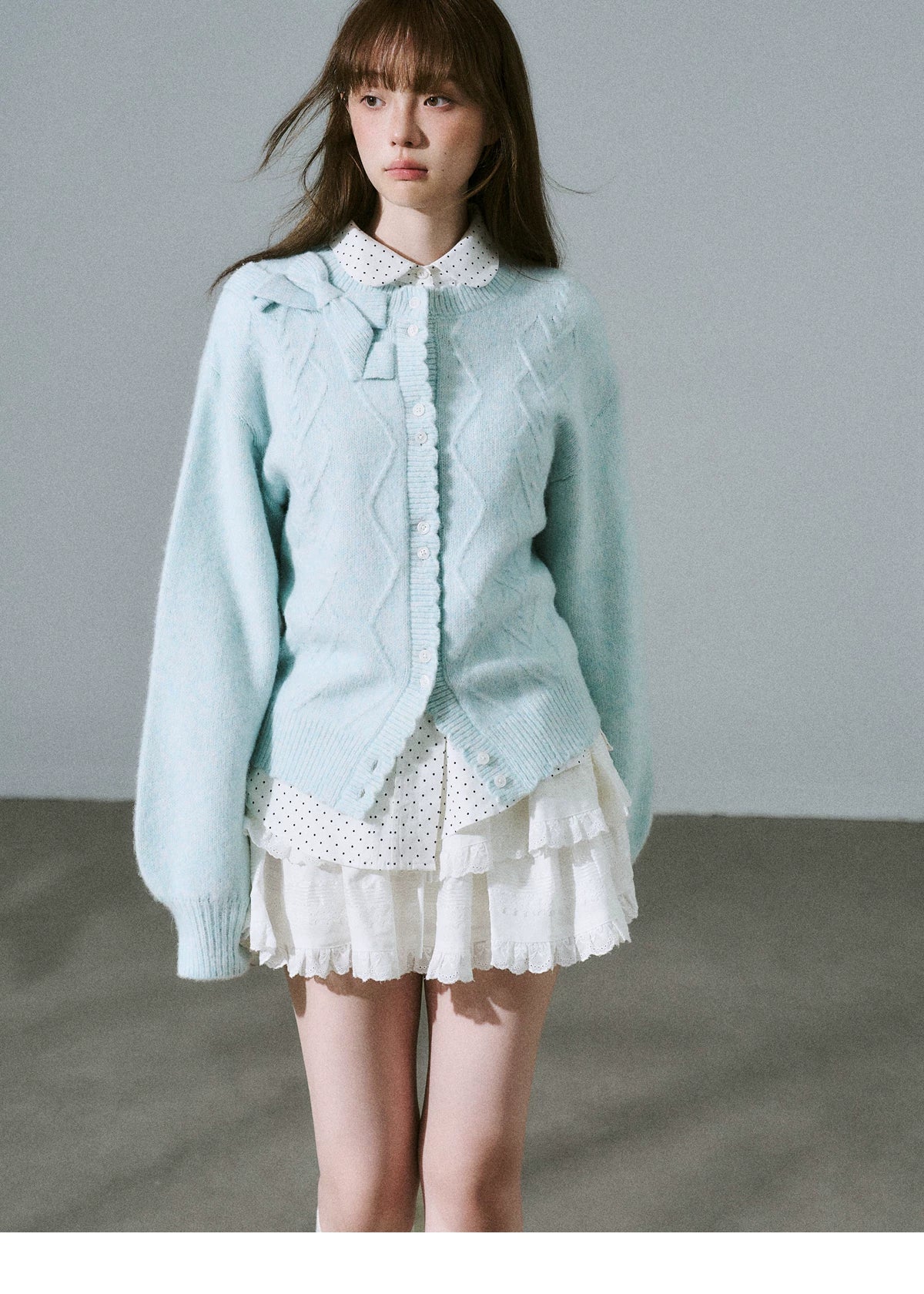 Moonlight Silhouette Bow Detail Wool Knit Cardigan