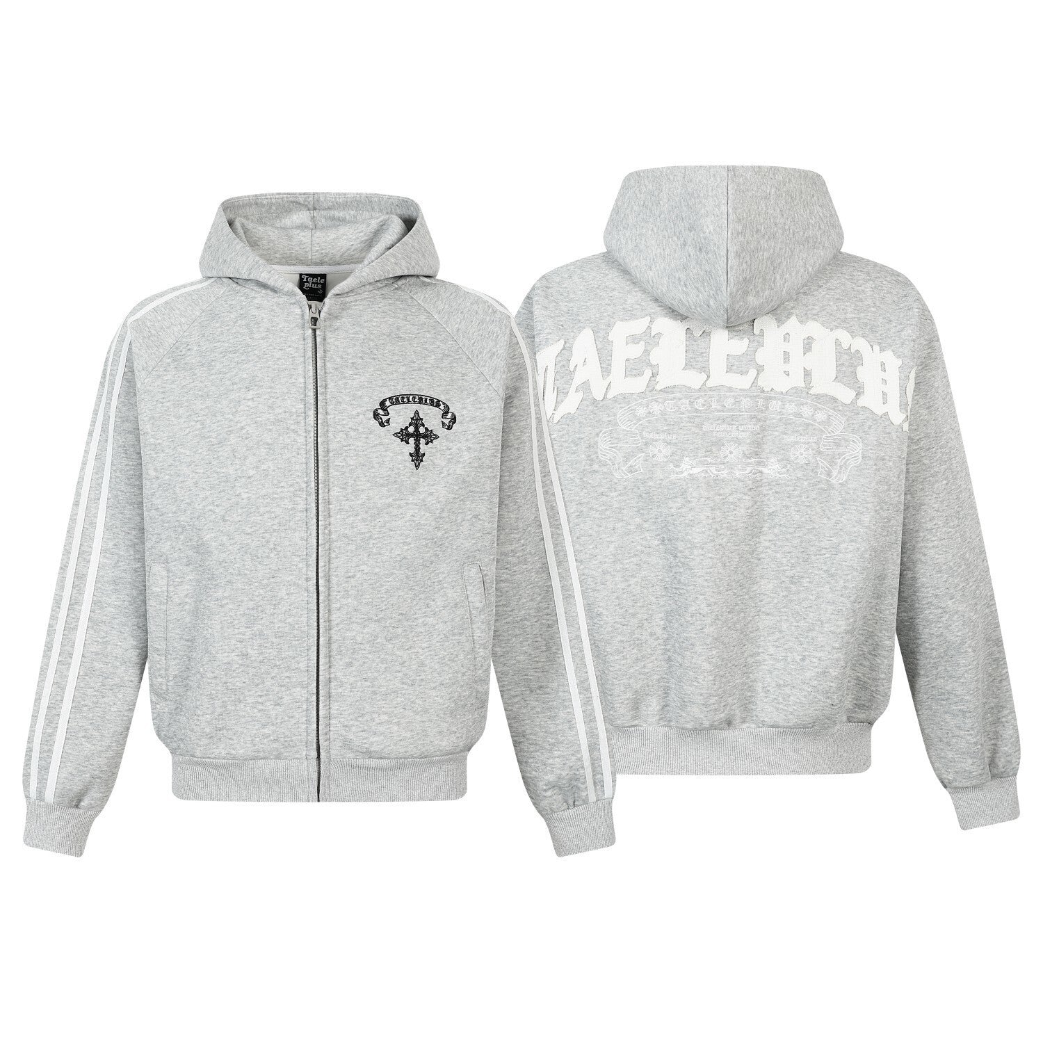 Stripe Cross Print Zipper Hoodie