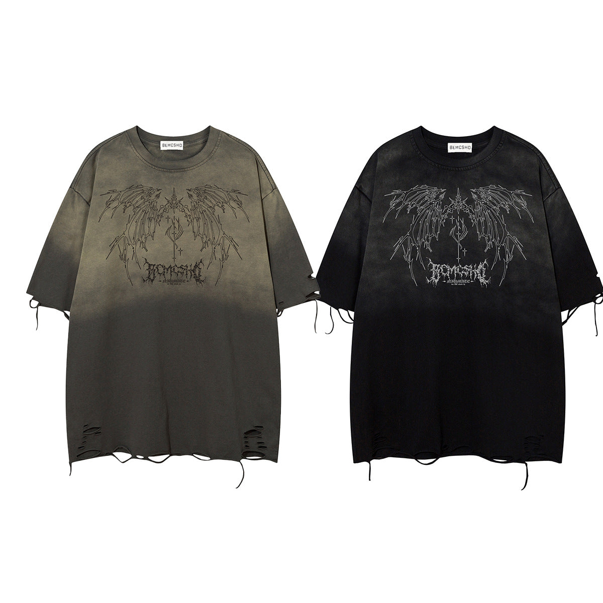 Gradient Wing Graphic Damage Short Sleeve T-Shirt