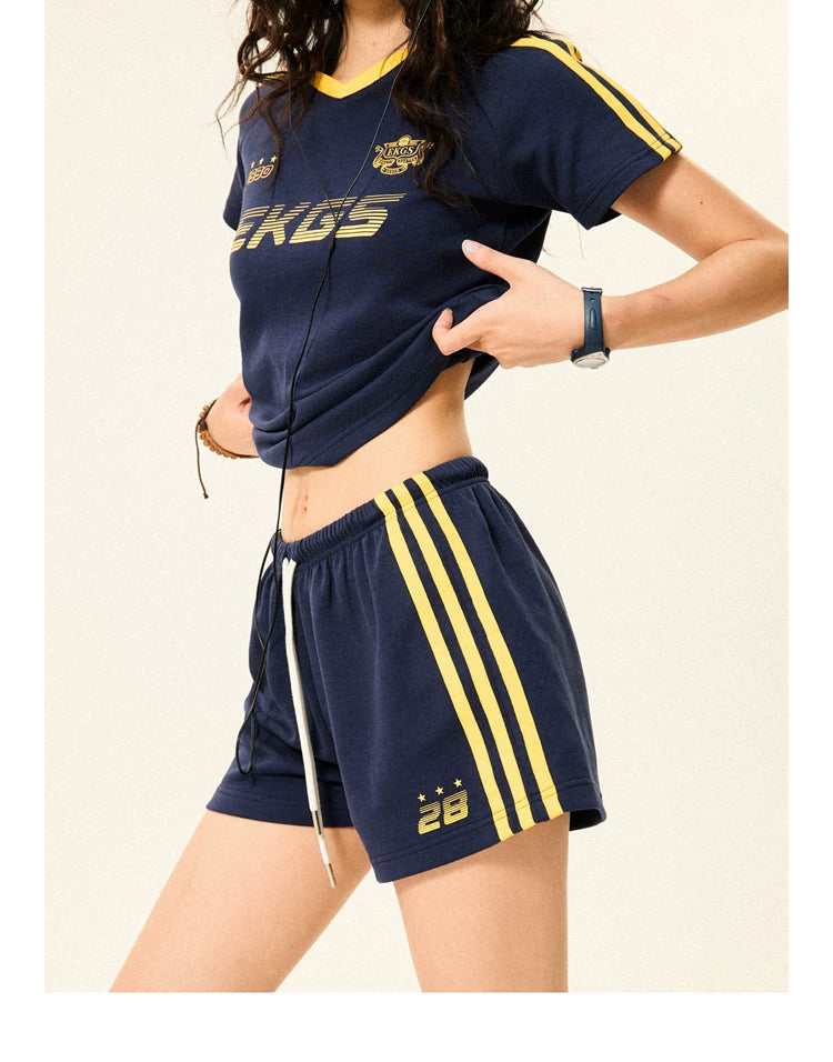 Stripe Letter Print Short Sleeve T-Shirt & Short Pants Setup