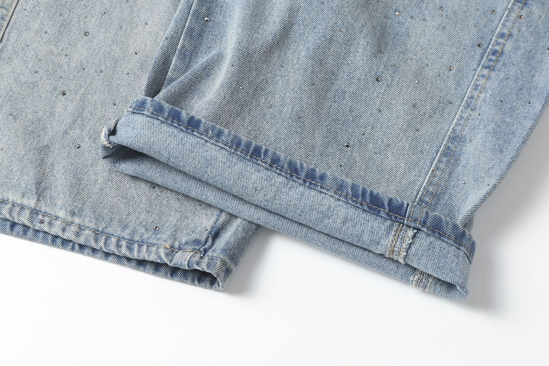Rhinestone Drawstring Wide Leg Denim Jeans