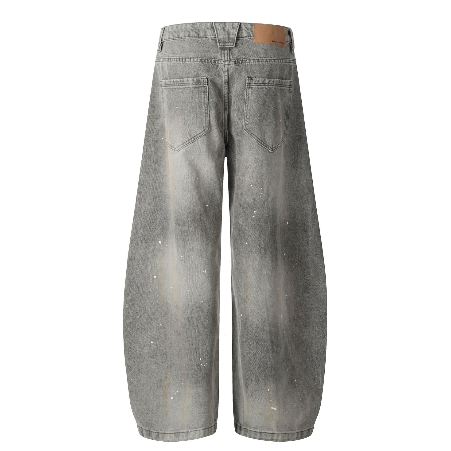 Washed Paint Wide Leg Denim Jeans