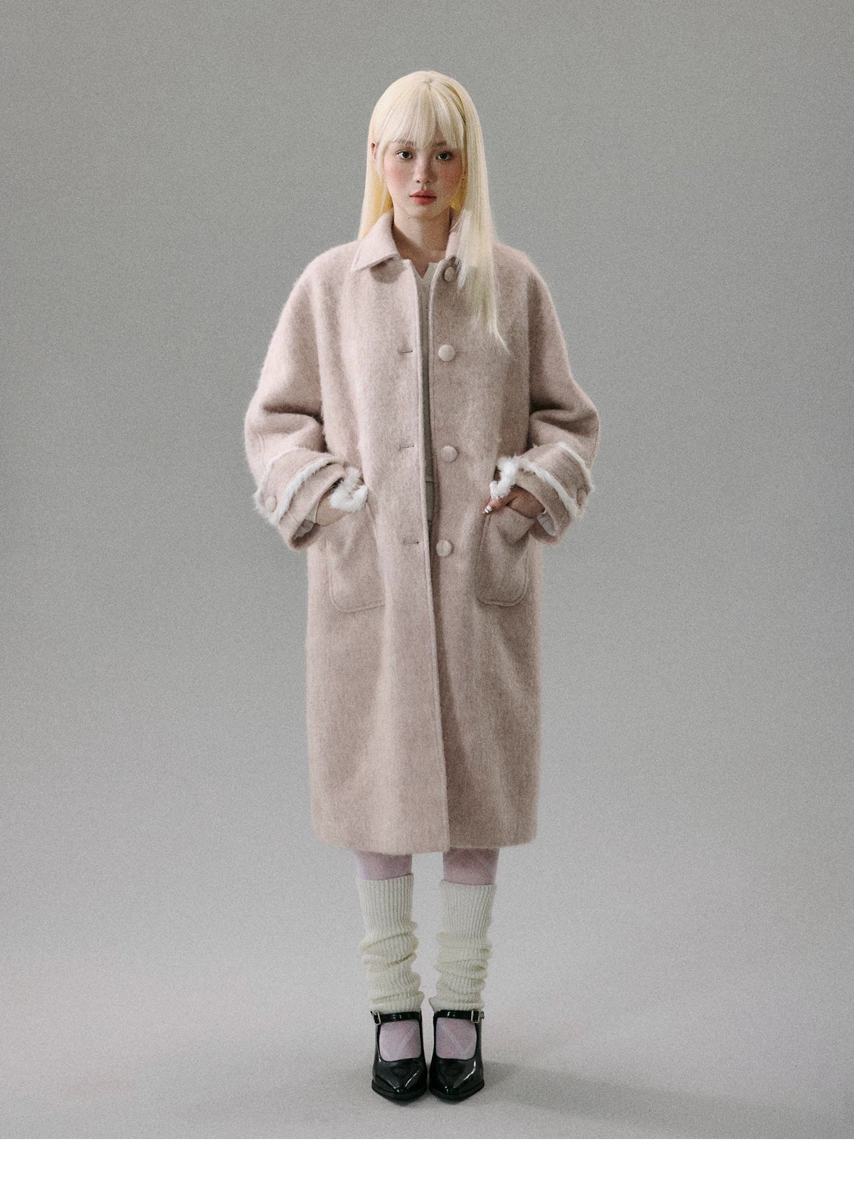 Cherry Blossom Tweed Water Ripple Bow Detachable Scarf Coat