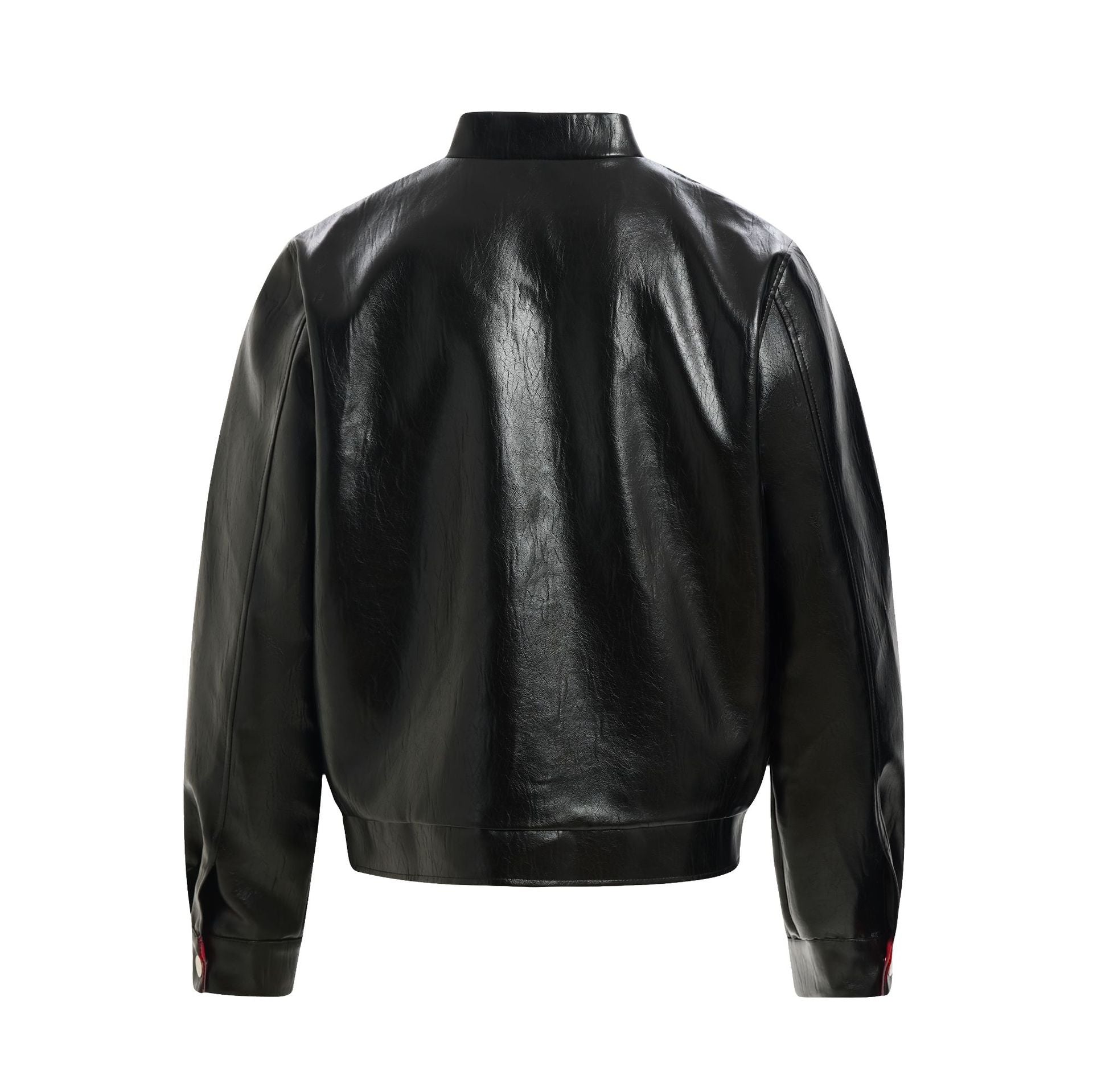 Deconstruction Letter Patch PU Leather Jacket