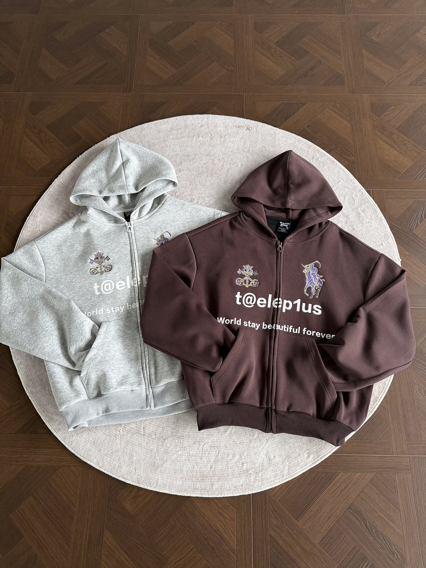 Logo Horse Embroidery Zipper Hoodie