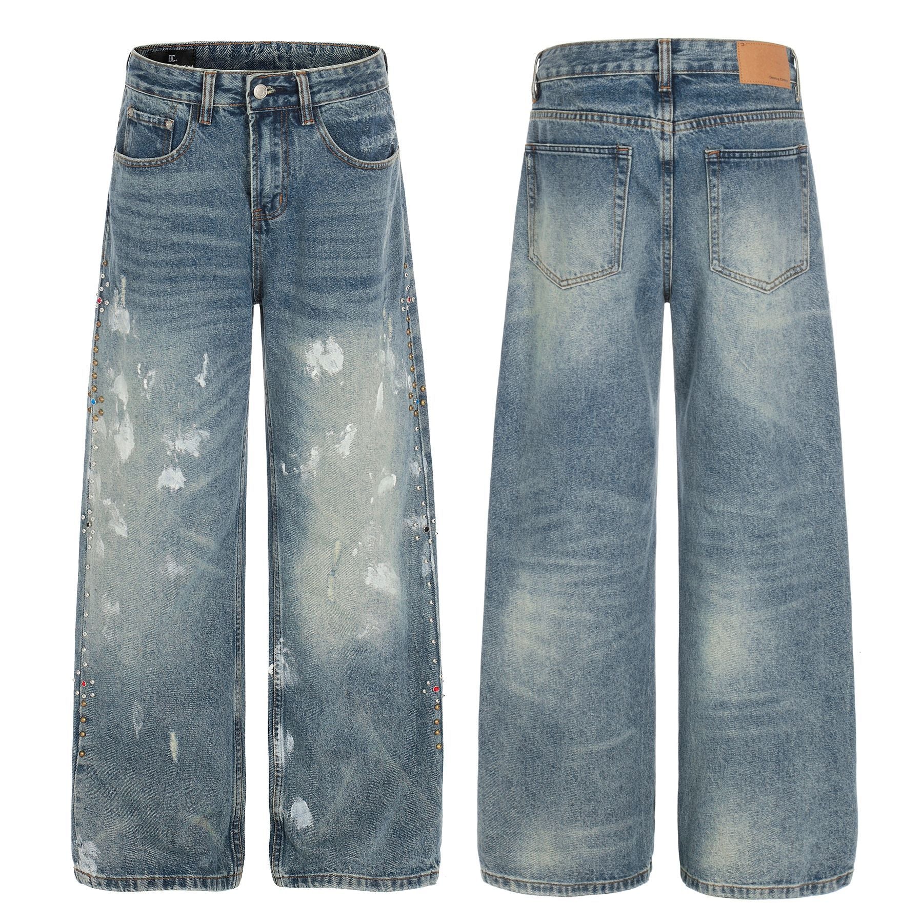 Paint Splatter Curved Denim Jeans