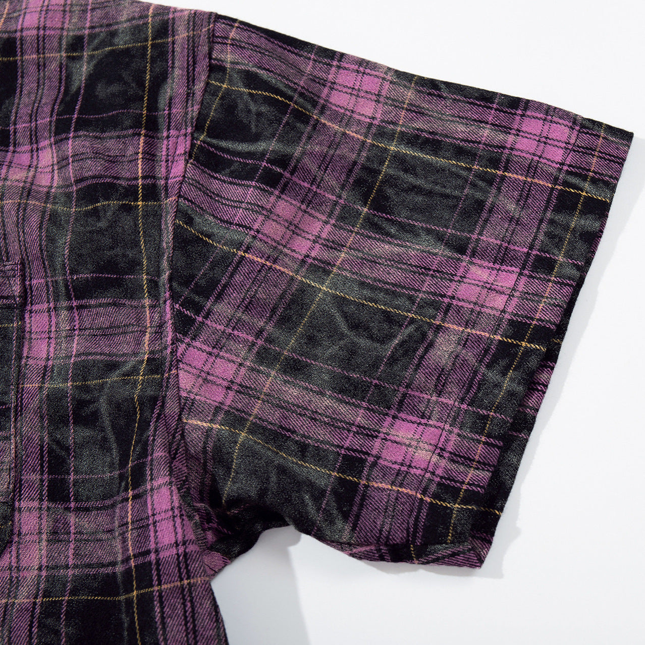 Washed Tie-Dye Plaid Short Sleeve Shirt