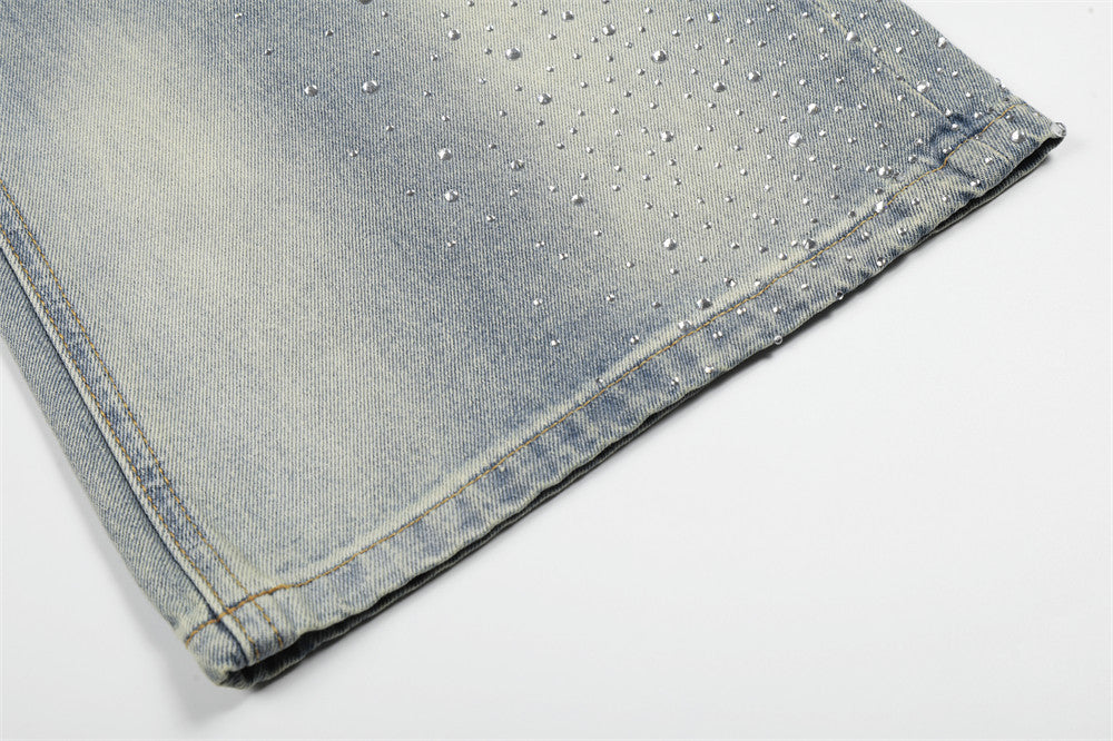 Faded Blue Denim Wide-Leg Jeans