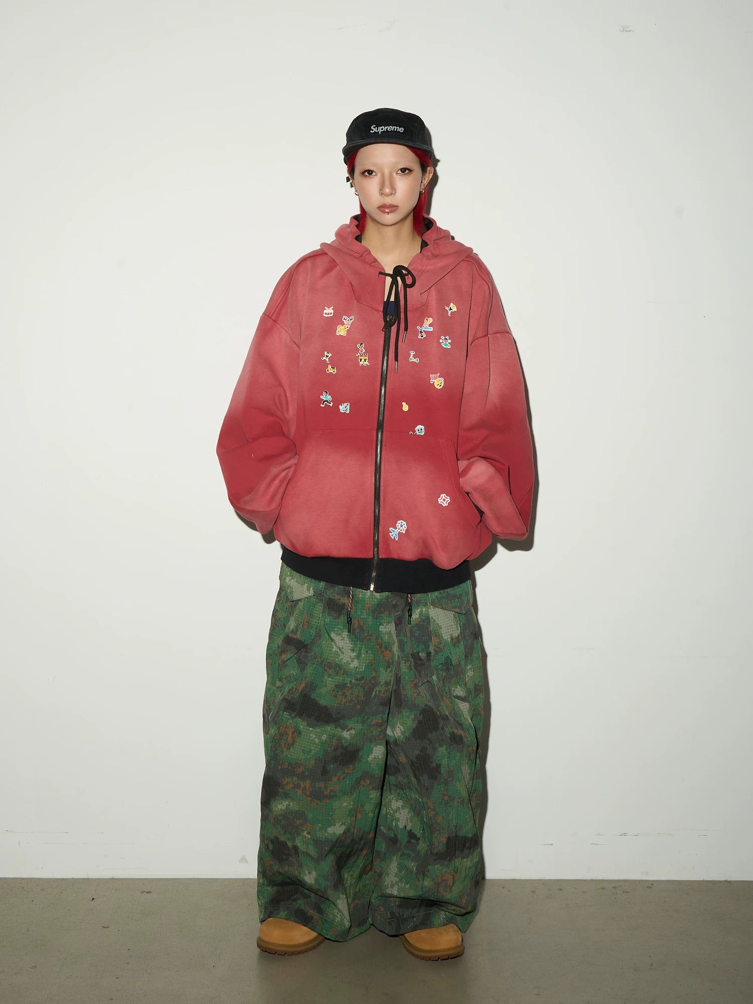 Gradient Embroidery Oversize Zipper Hoodie