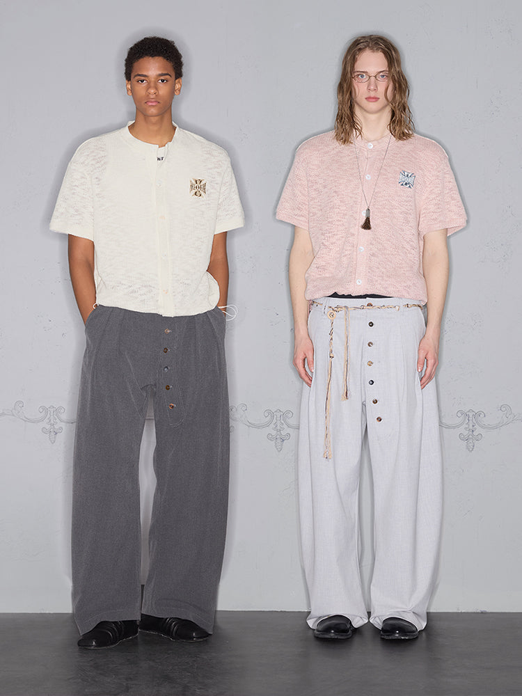 Snowflake Texture Embroidery Oversize Short Sleeve Shirt