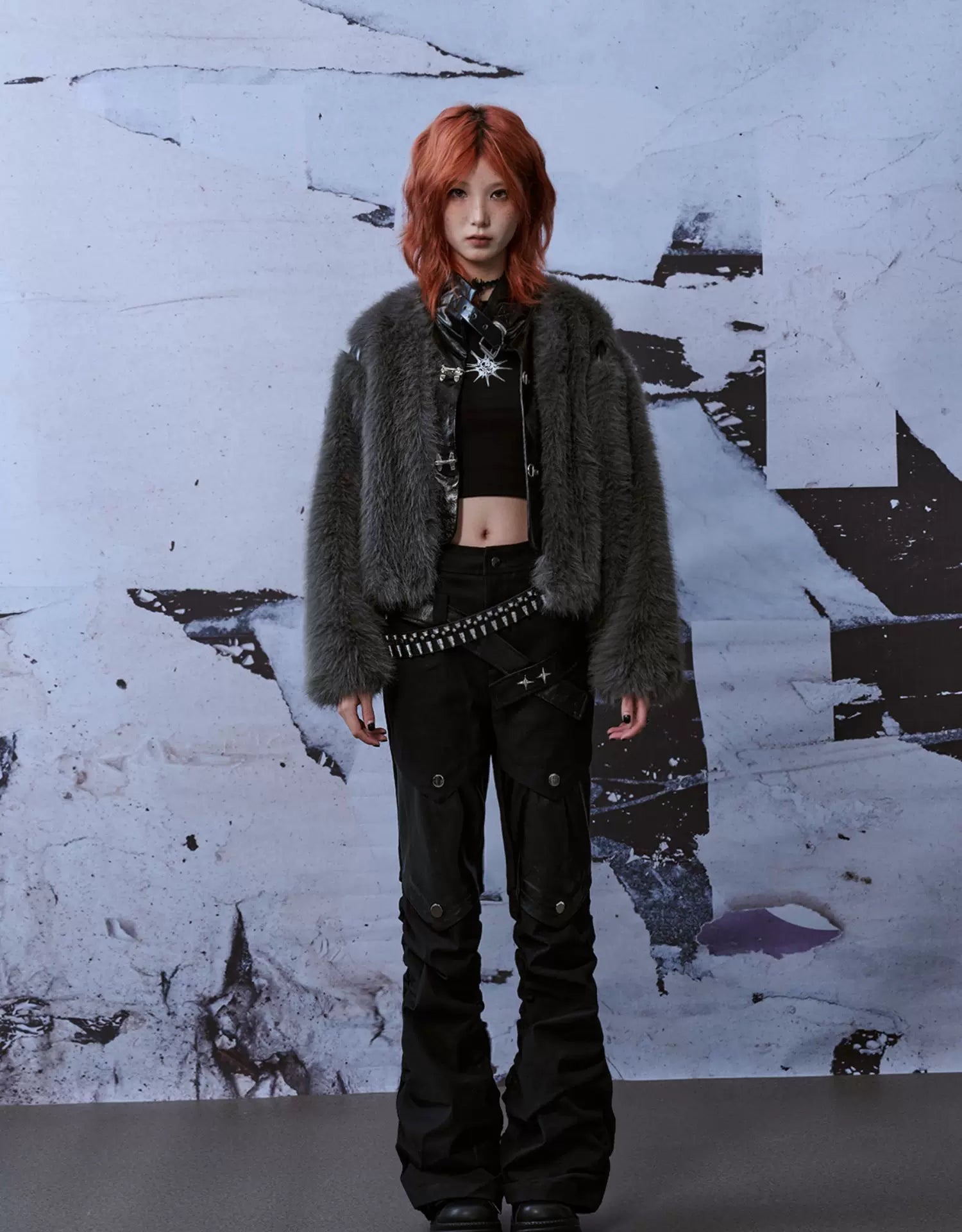 Patchwork Fuzzy Short Fur Jacket