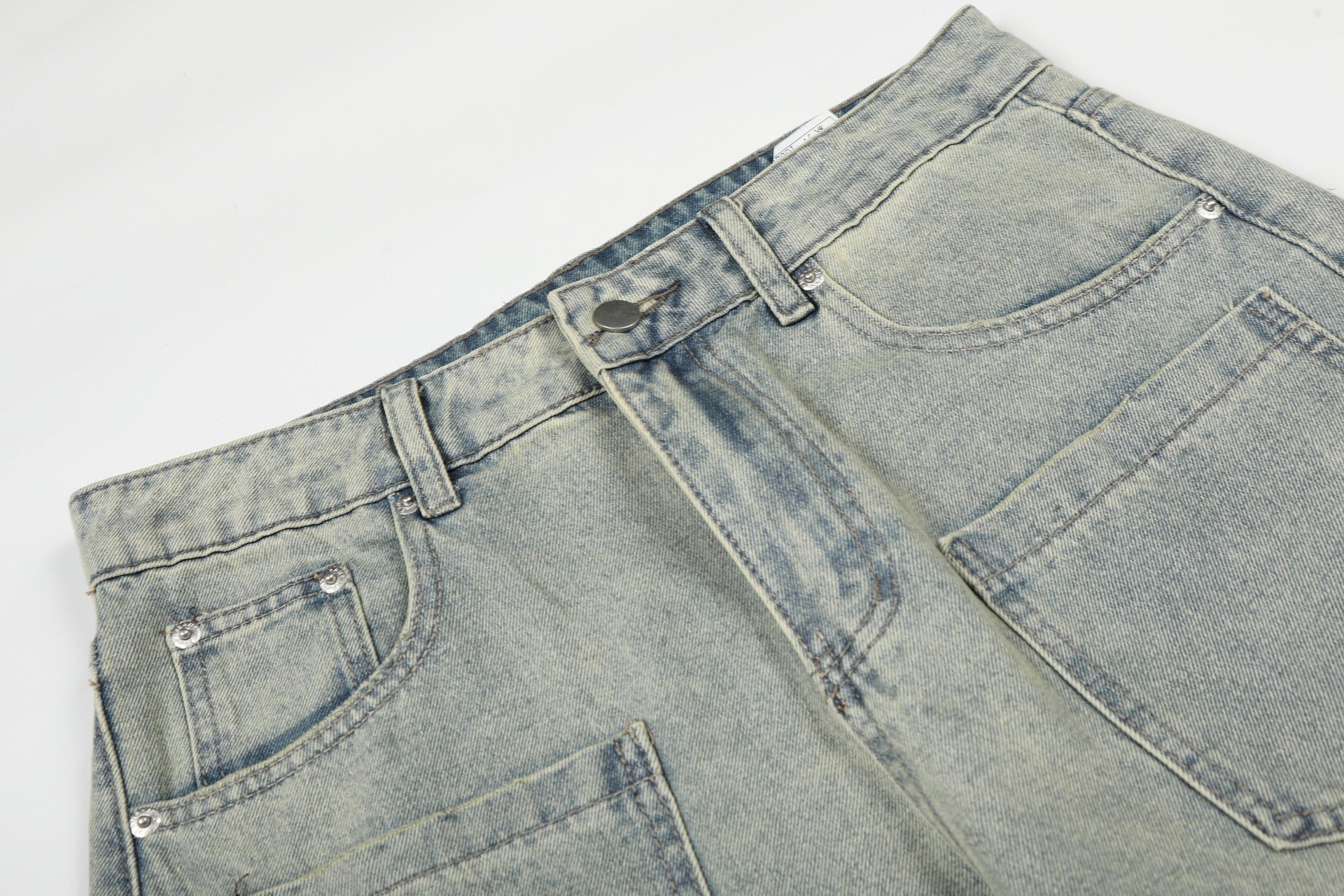 Washed Paint Pocket Wide Leg Denim Jeans