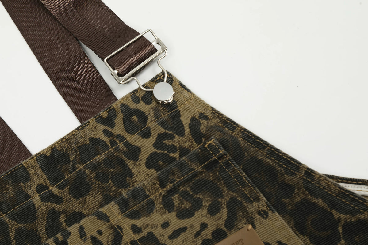 Leopard Pattern Wide Leg Overalls