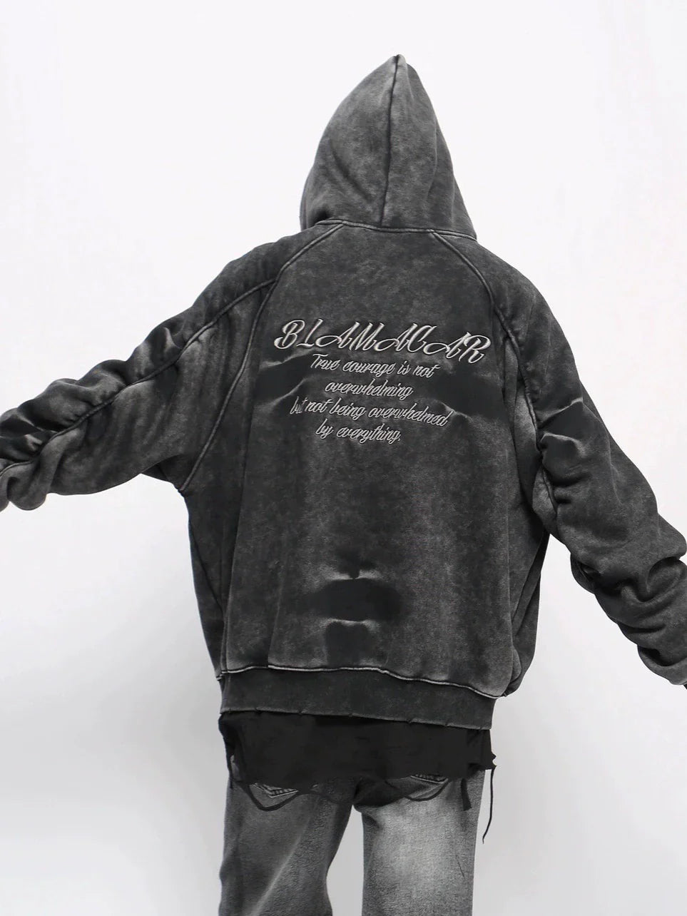 Sweat à capuche zippé, manches doublées en polaire froissée et délavée