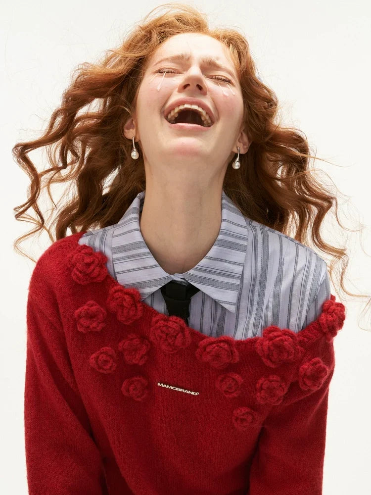 Rose Slanted Shoulder Knit Sweater