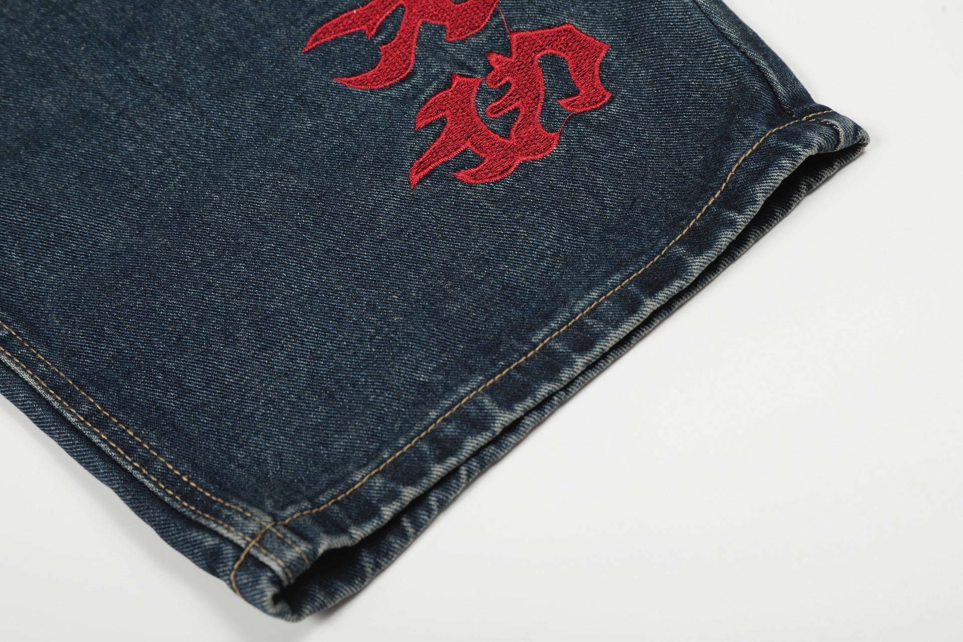 Washed Tribal Print Wide Leg Denim Jeans
