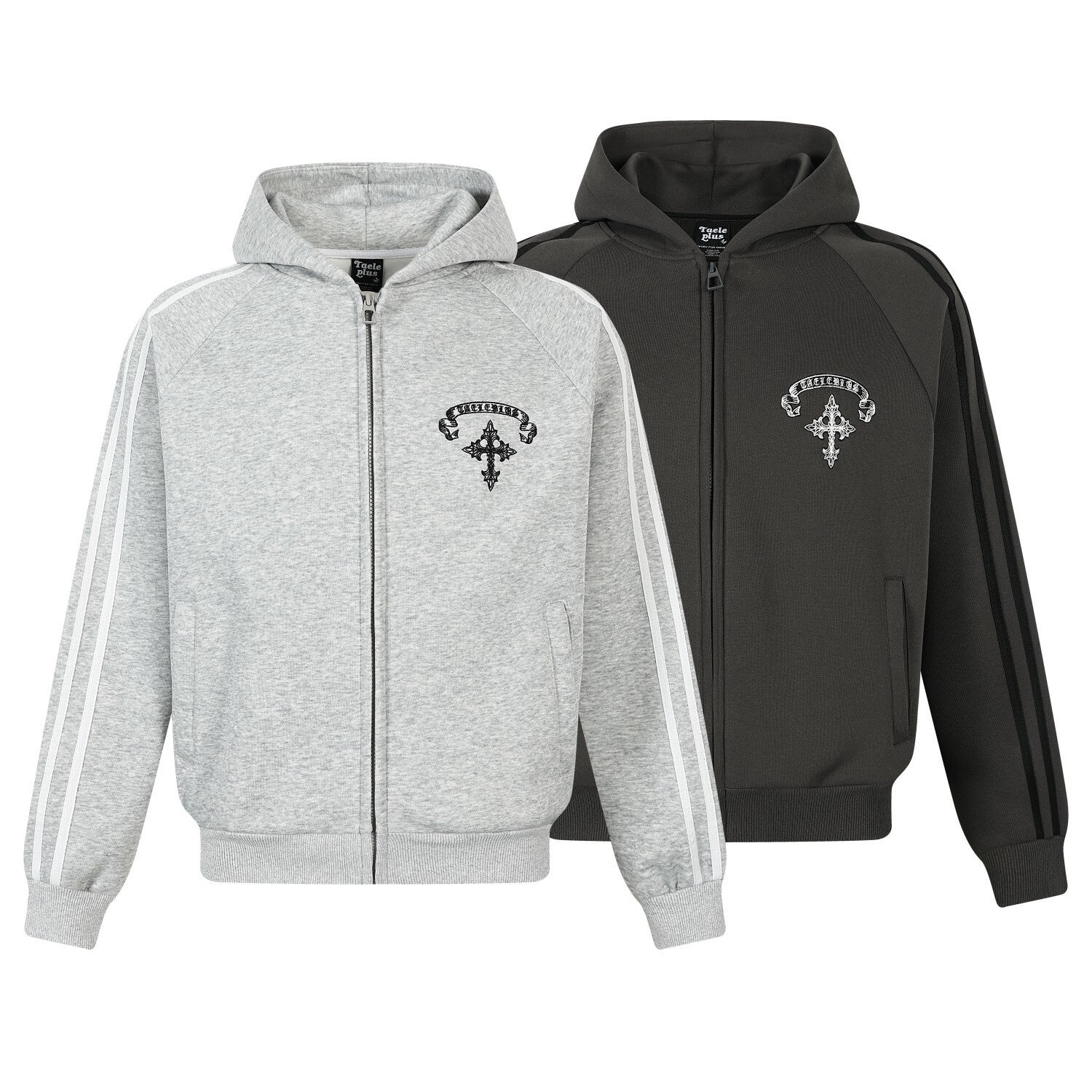 Stripe Cross Print Zipper Hoodie
