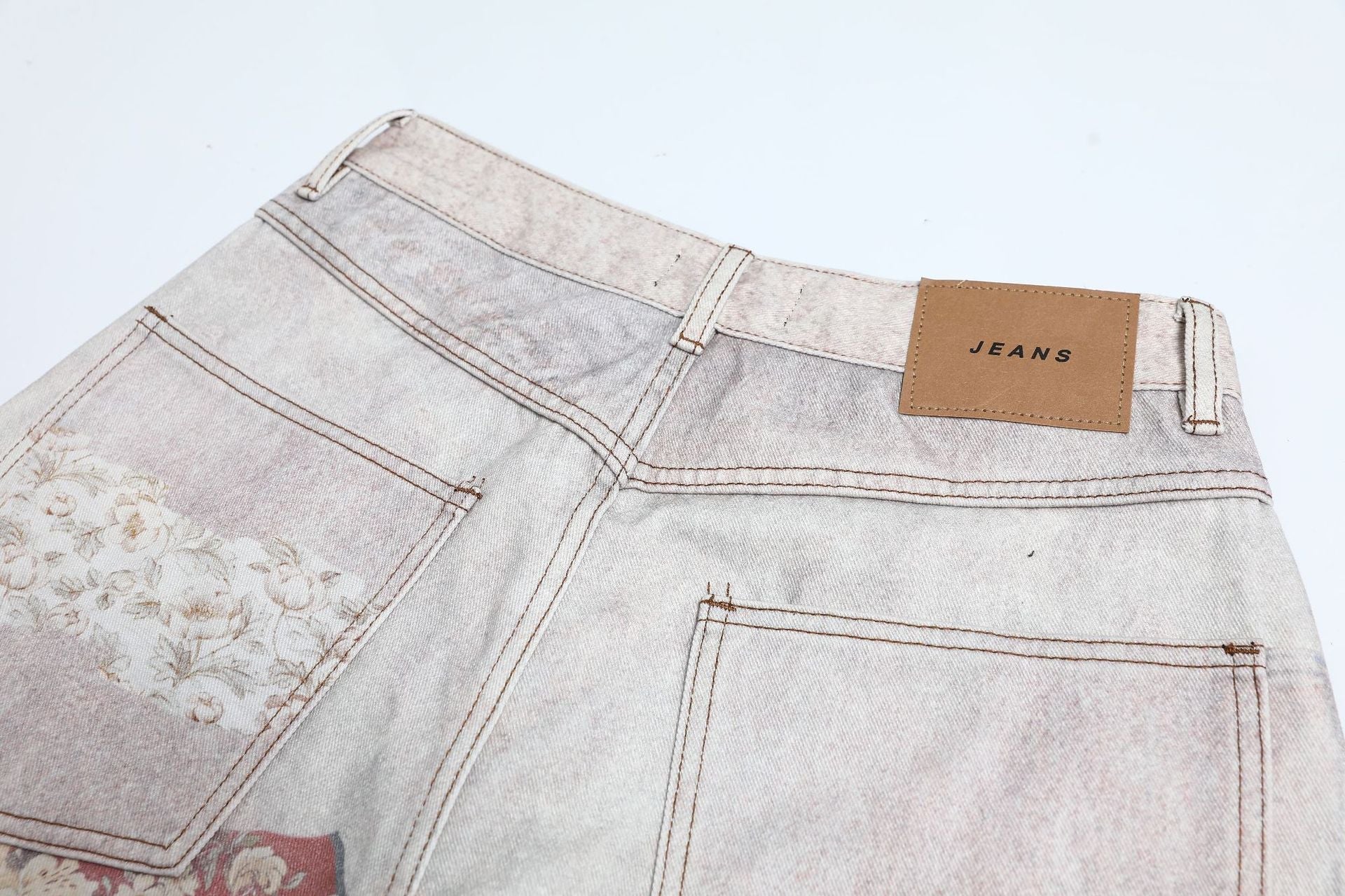 Collage Print Wide Leg Denim Jeans