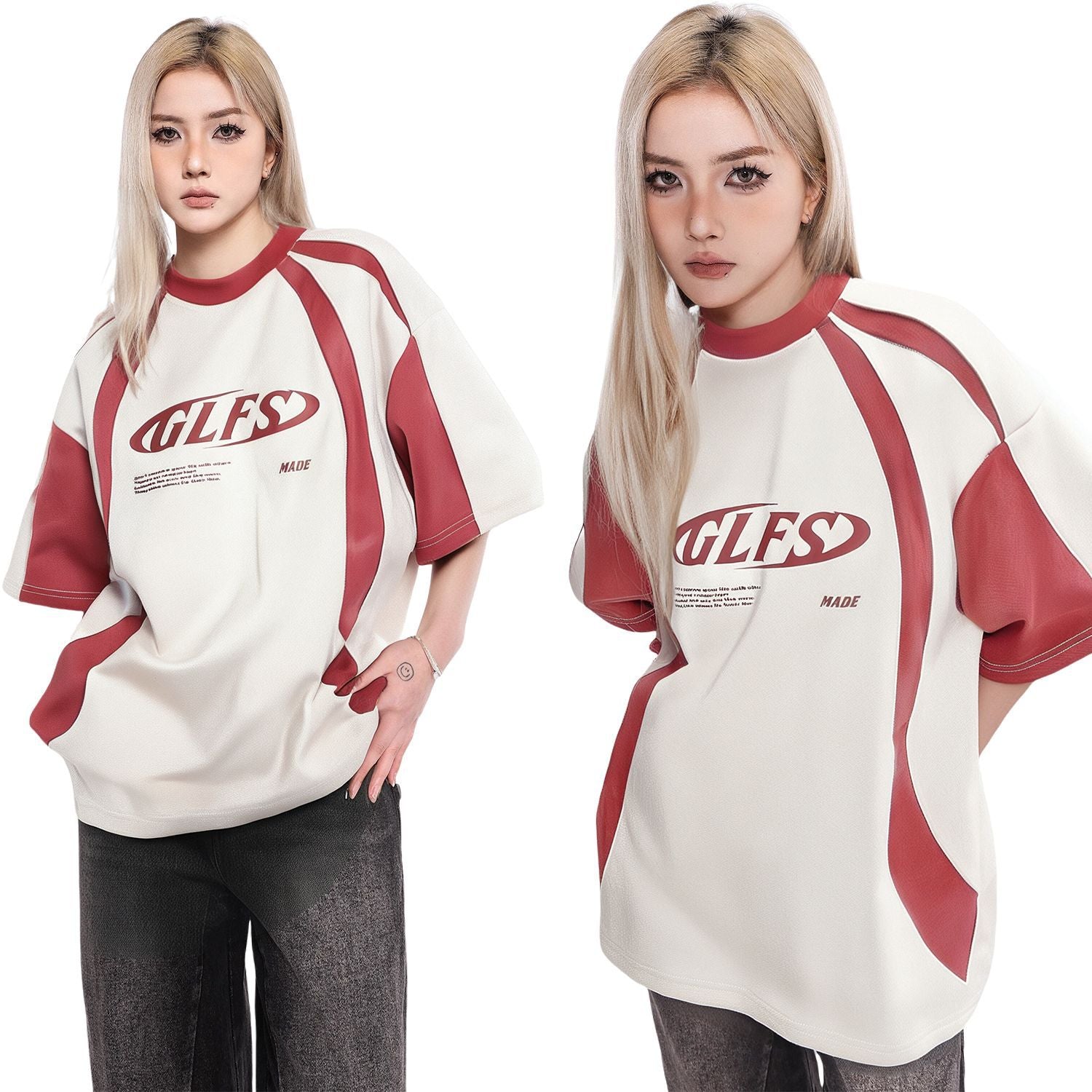 Color Block Panel Letter Print Short Sleeve T-Shirt