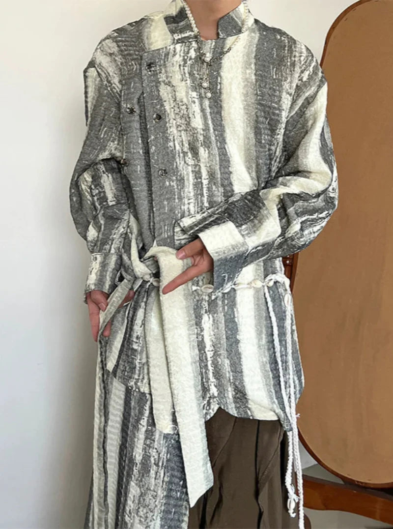 Tie-Dye Pleats Ribbon Long Sleeve Shirt