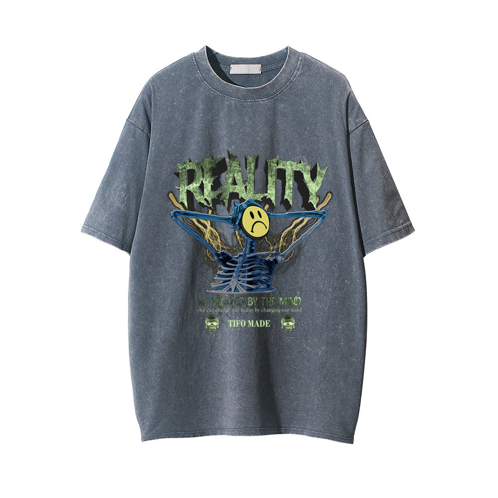 Sad Skeleton Print T-Shirt