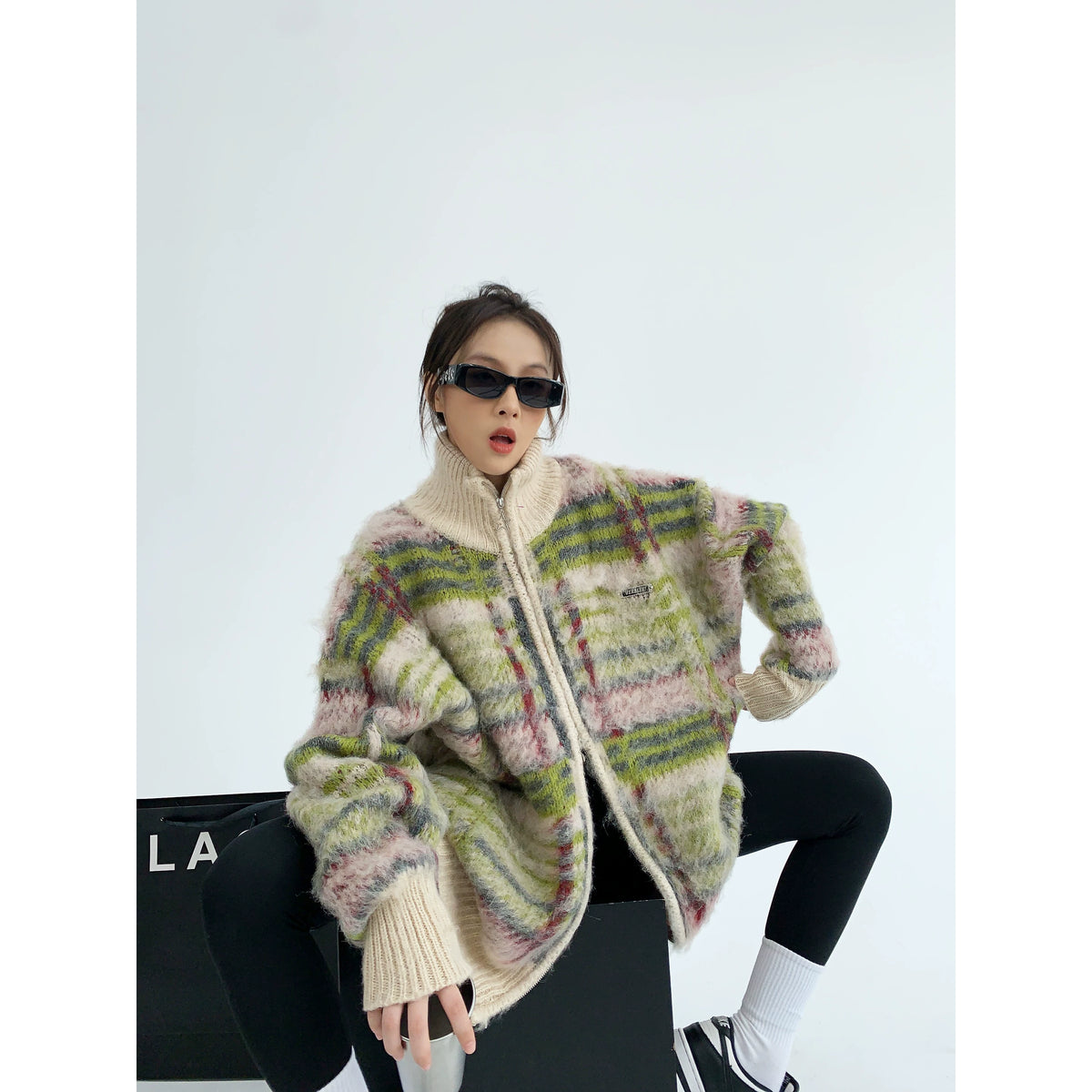 Oversized Double Zipper Knit Cardigan