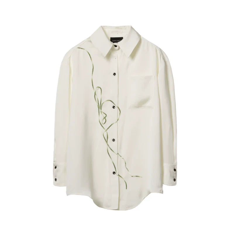 Bead Embroidery Chinese Style Long Sleeve Shirt