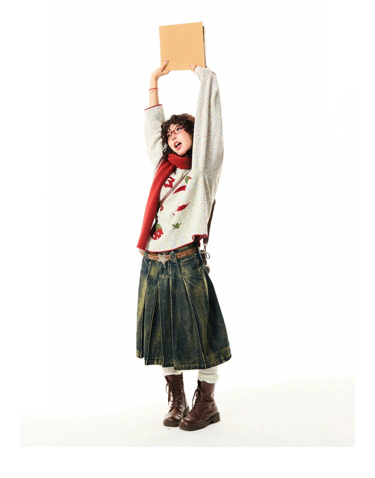 Fruit Pattern Knit Oversize Hoodie
