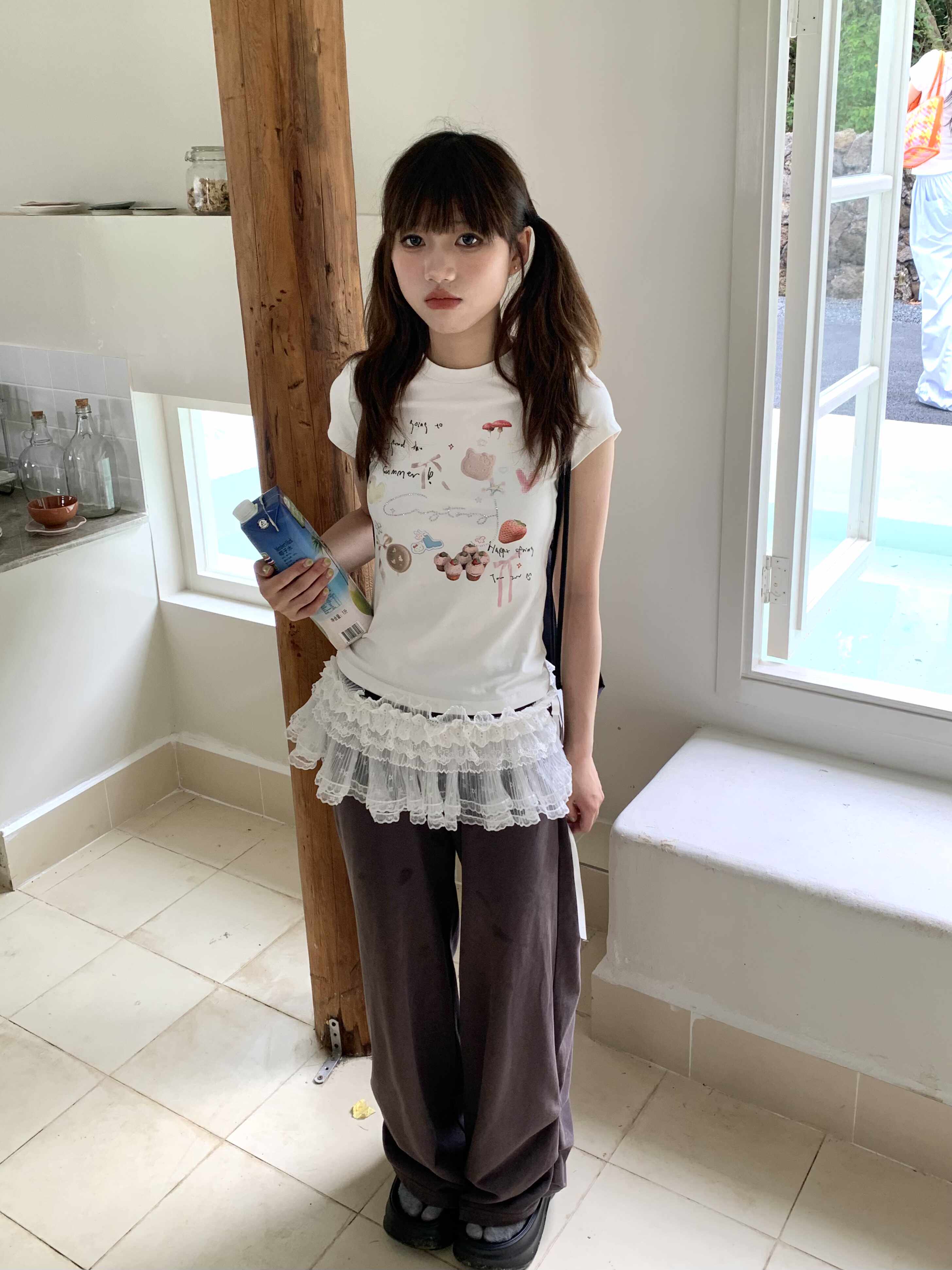 Rhinestone Drawstring Wide Leg Sweatpants