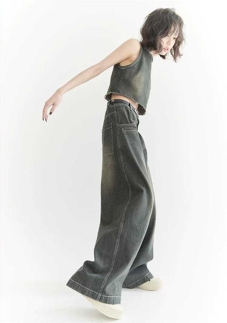 Wide-Leg Buggy Denim Jeans