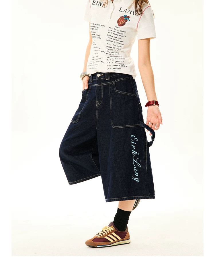 Wide-Leg Denim Shorts