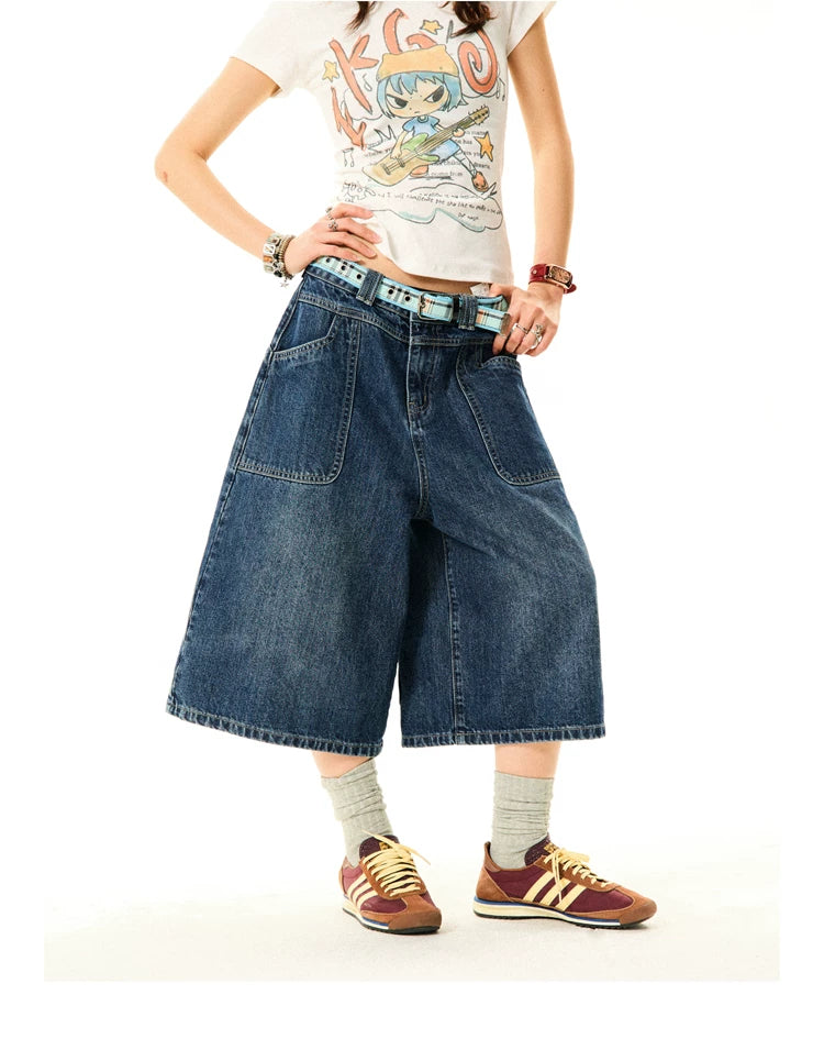 Wide-Leg Denim Shorts