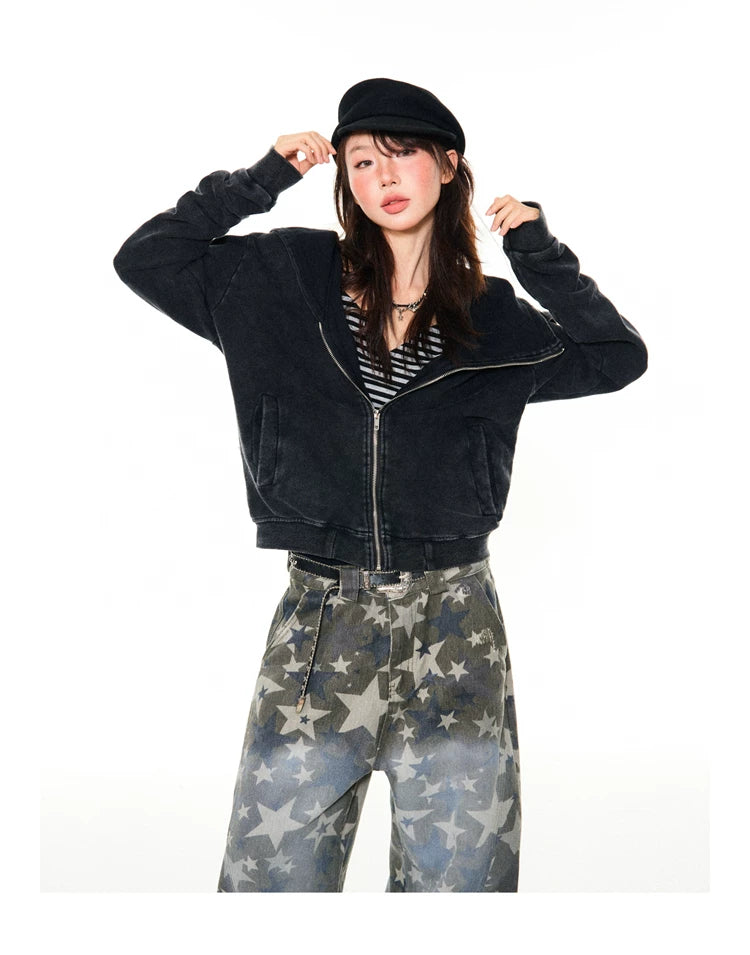 Asymmetrical Zipper Oversize Hooded Jacket