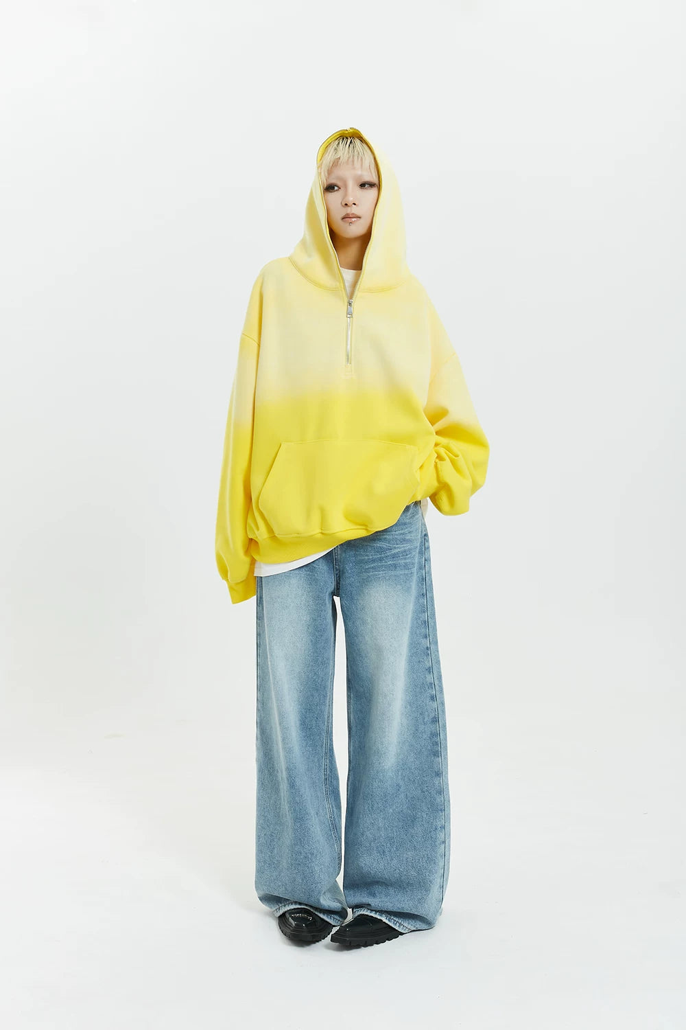 Gradient Half Zip Oversize Hoodie