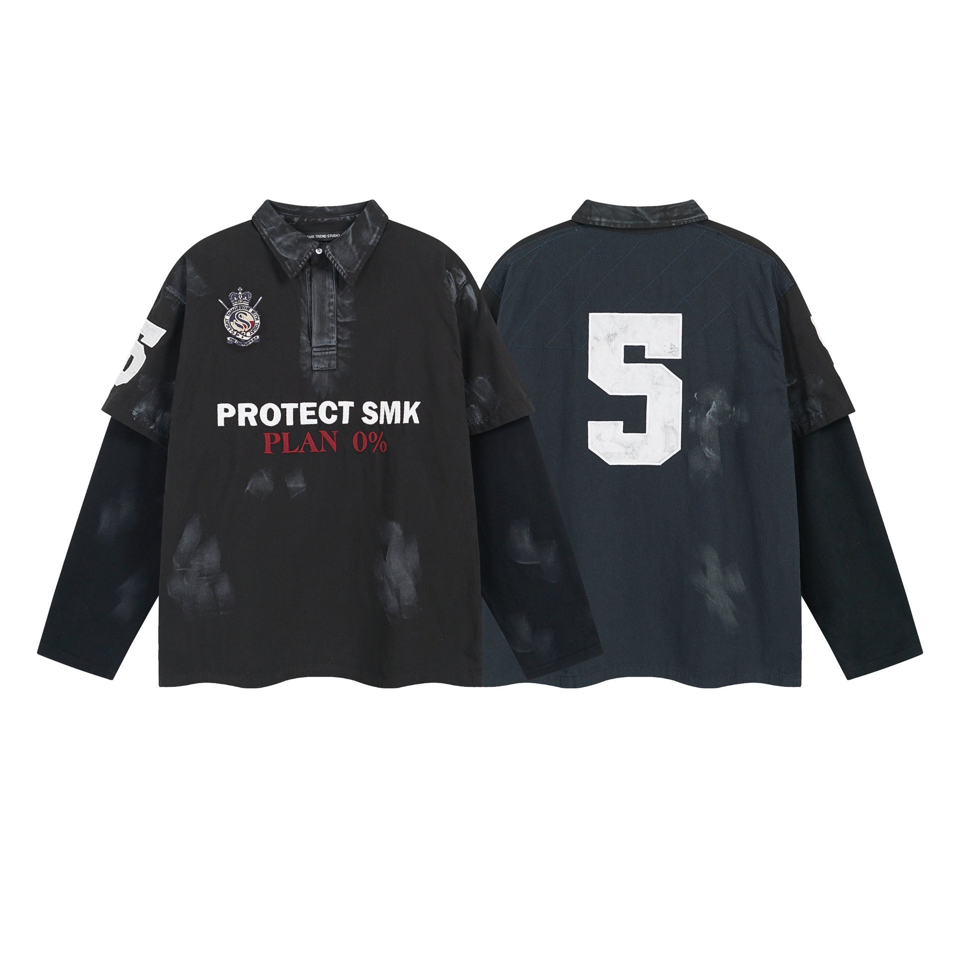 Dirty Washed Fake Layered Long Sleeve T-Shirt