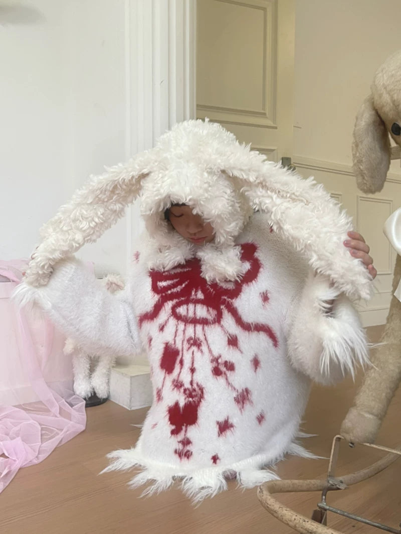 Bow Design Shaggy Knit Sweater