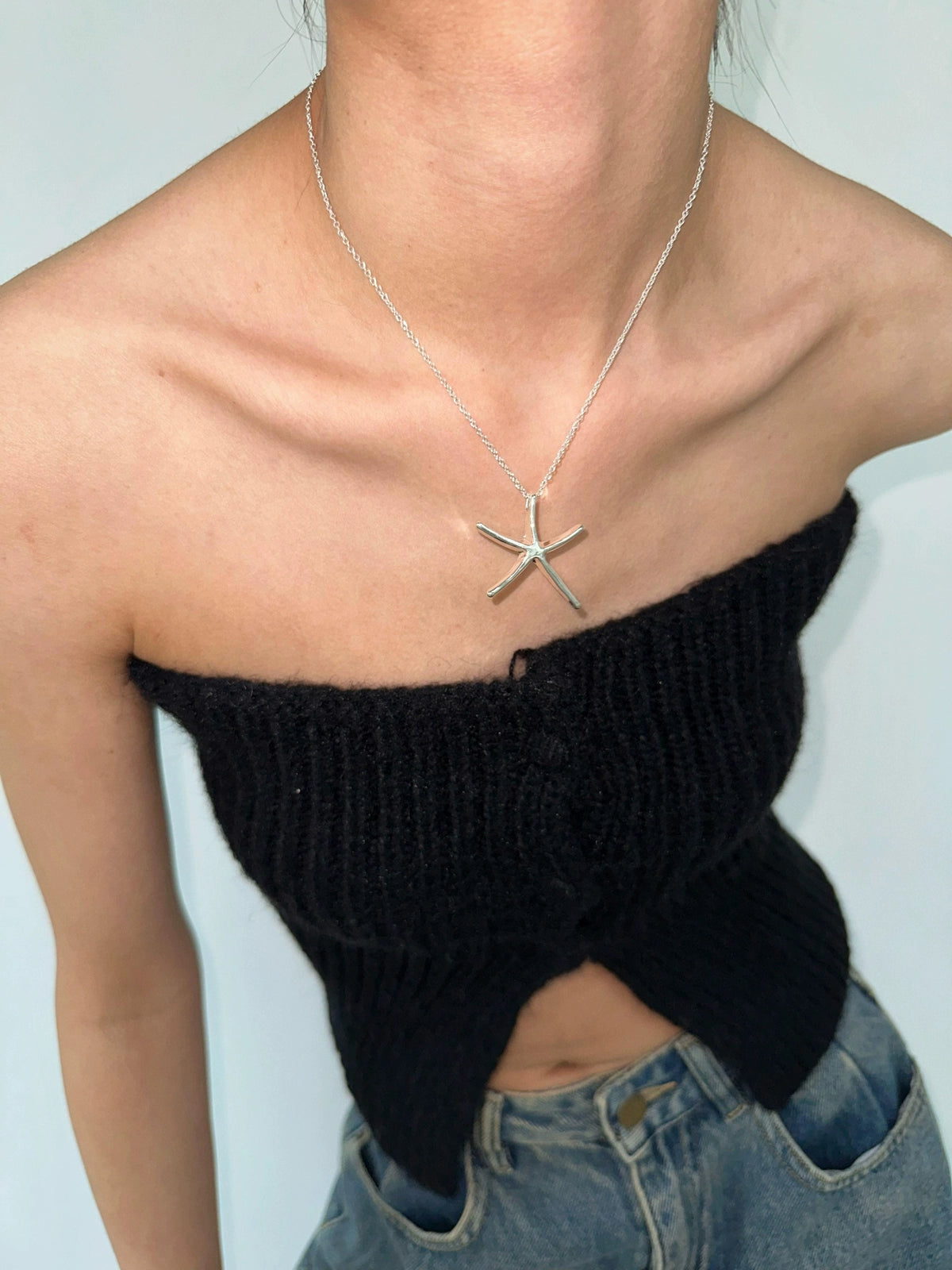 Sliver Korean Starfish Pendant Necklace