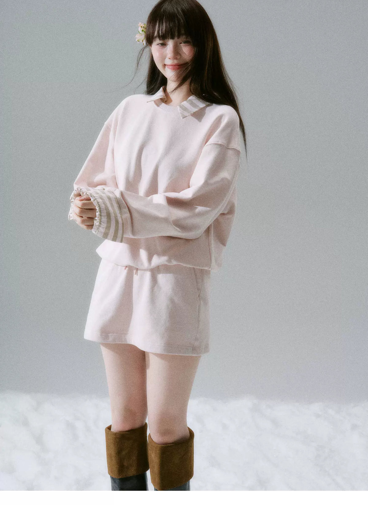 Skin-Friendly Sweatshirt & Short Skirt Setup