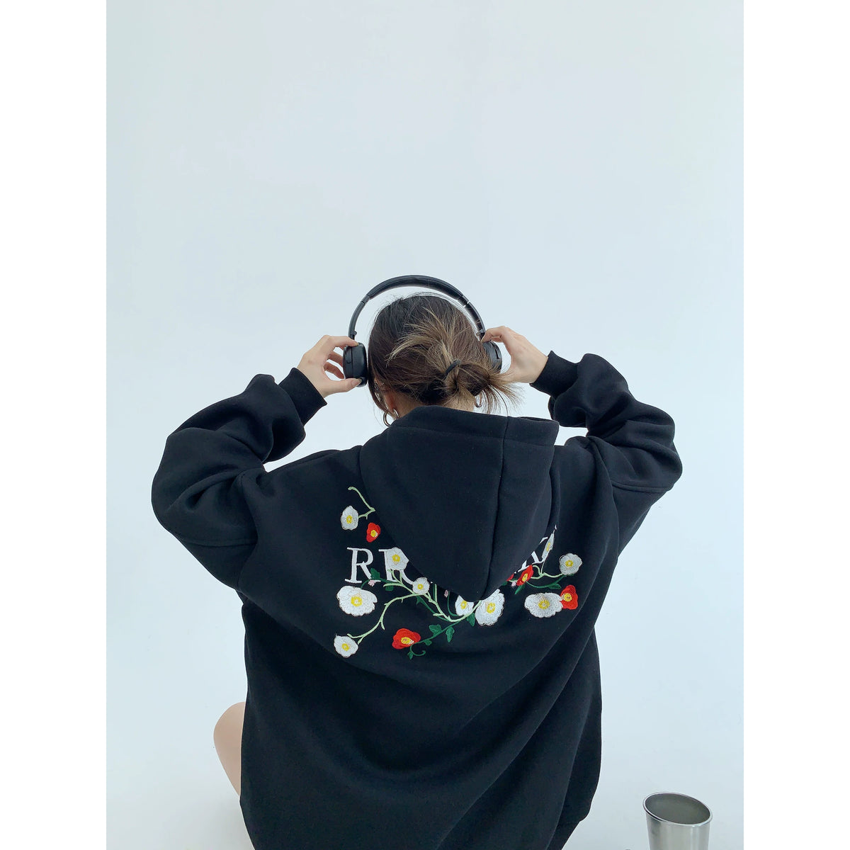 Flower Embroidery Oversized Hoodie