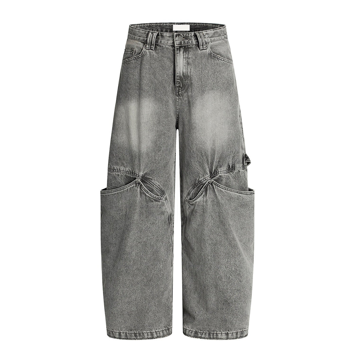 Washed Panel Cargo Pocket Wide Leg Denim Jeans