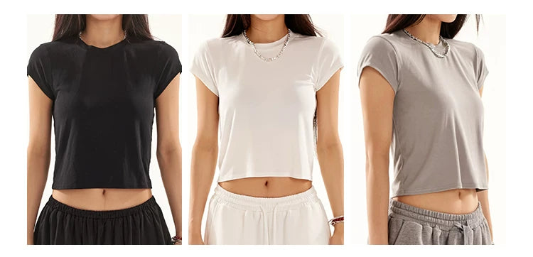Cropped Round Neck Short Sleeve T-Shirt