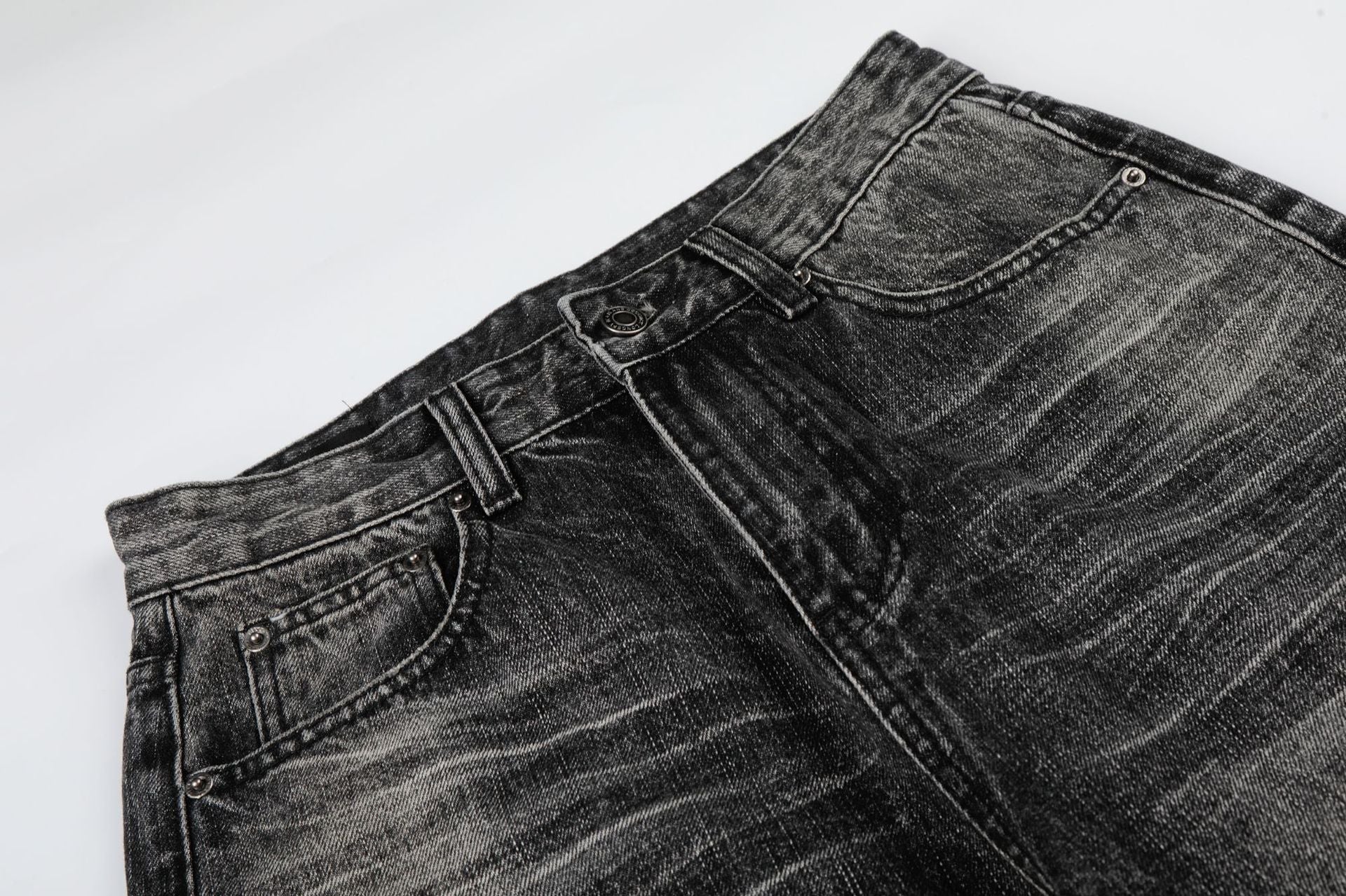 Washed Whisker Wide Leg Denim Jeans