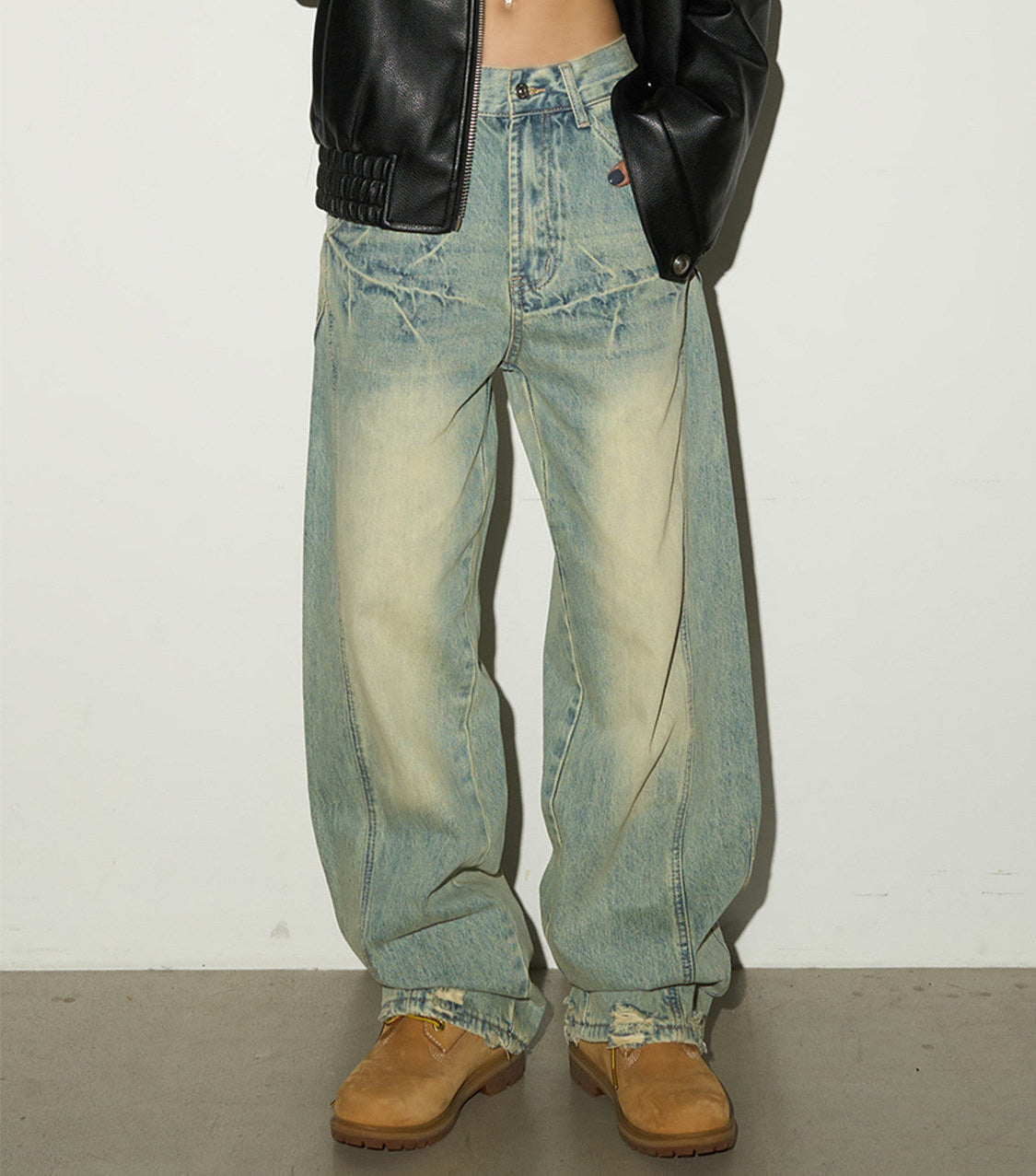 Washed Wide Leg Denim Jeans