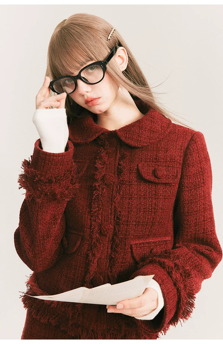 Round Collar Tweed Jacket & A-Line Tweed Skirt Setup