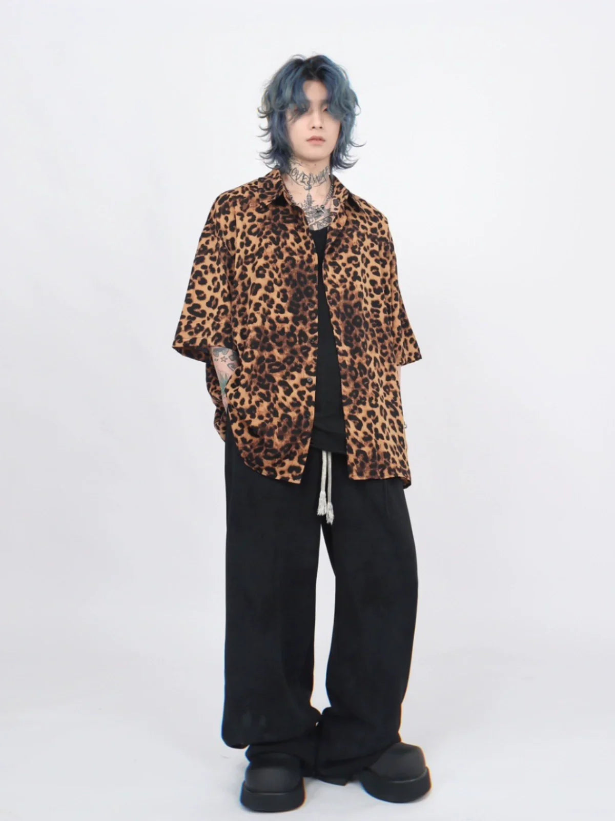 Leopard Print Oversize Short Sleeve Shirt