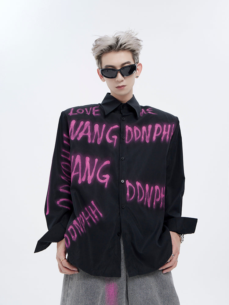 Graffiti Design Oversize Long Sleeve Shirt