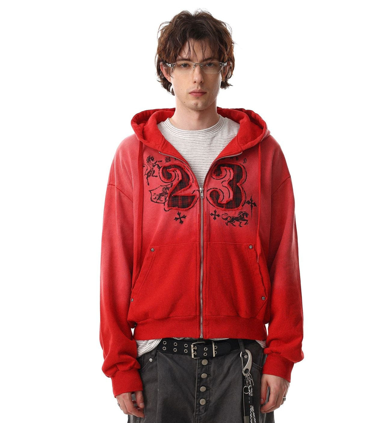 Gradient Number Print Zipper Hoodie
